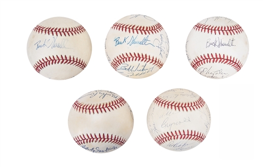 Lot of (5) 1990s New York Yankees Signed Team and Old Timers Baseballs (Beckett PreCert)
